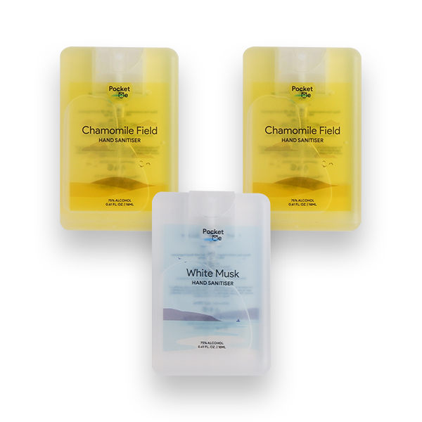 Pocket Me Hand Sanitizer Spray - 2 x  Chamomile Field 18ml + 1 x White Musk 18ml